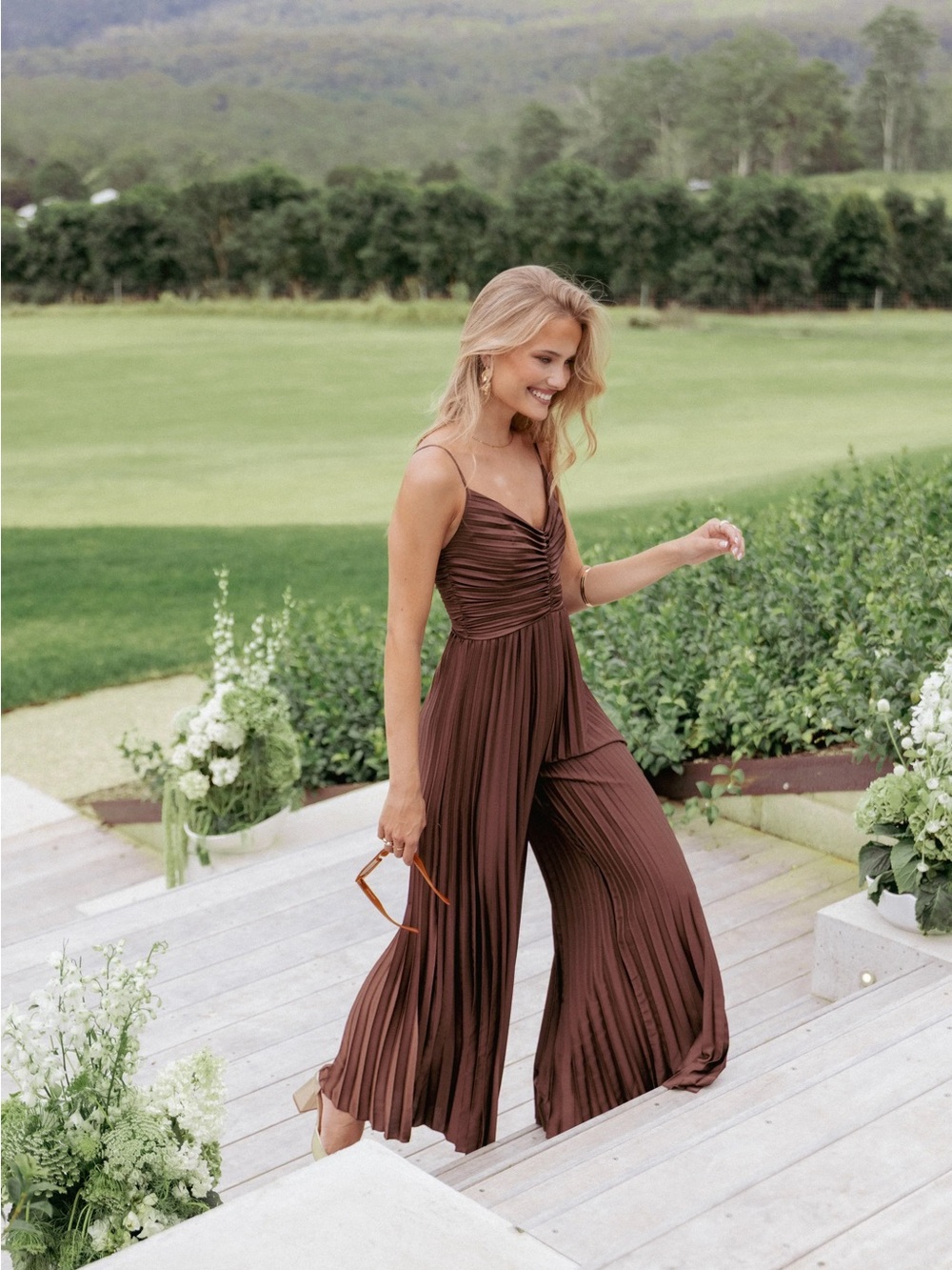 Petal & Pup Angelique Pleated Jumpsuit in Chocolate Brown NWOT